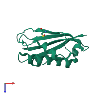 PDB entry 1fnj coloured by chain, top view.