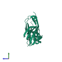 PDB entry 1fnl coloured by chain, side view.