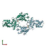 PDB entry 1fnn coloured by chain, front view.