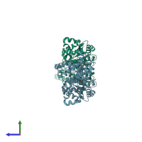 PDB entry 1fnn coloured by chain, side view.