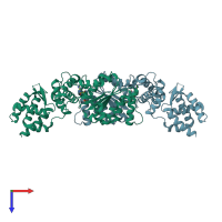 PDB entry 1fnn coloured by chain, top view.