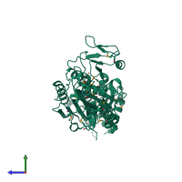 PDB entry 1fno coloured by chain, side view.