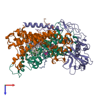 PDB entry 1fnp coloured by chain, top view.