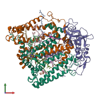 PDB entry 1fnq coloured by chain, front view.