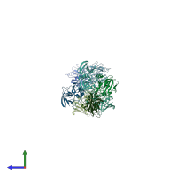 PDB entry 1fnw coloured by chain, side view.