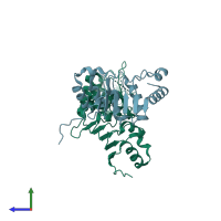 PDB entry 1fo1 coloured by chain, side view.