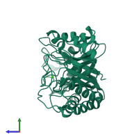 PDB entry 1fob coloured by chain, side view.