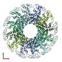 PDB entry 1fou coloured by chain, front view.