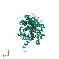 PDB entry 1fp2 coloured by chain, side view.