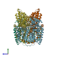 PDB entry 1fp4 coloured by chain, side view.