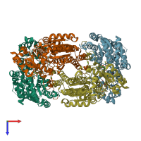 PDB entry 1fp4 coloured by chain, top view.