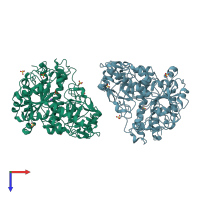 PDB entry 1fp7 coloured by chain, top view.