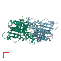 PDB entry 1fpe coloured by chain, top view.