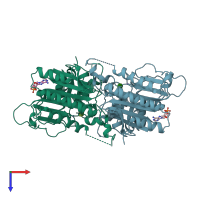 PDB entry 1fpg coloured by chain, top view.