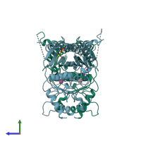 PDB entry 1fpi coloured by chain, side view.