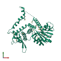 PDB entry 1fpq coloured by chain, front view.