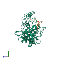 PDB entry 1fpr coloured by chain, side view.
