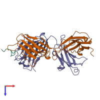 PDB entry 1fpt coloured by chain, top view.