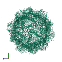 Homo 60-meric assembly 1 of PDB entry 1fpv coloured by chemically distinct molecules, side view.