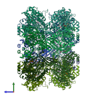 PDB entry 1fpy coloured by chain, side view.