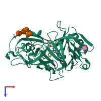 PDB entry 1fq8 coloured by chain, top view.