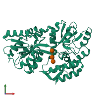PDB entry 1fqa coloured by chain, front view.