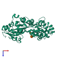 PDB entry 1fqa coloured by chain, top view.