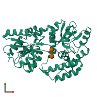 PDB entry 1fqb coloured by chain, front view.