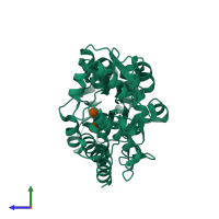 PDB entry 1fqb coloured by chain, side view.