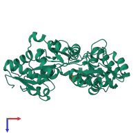 PDB entry 1fqb coloured by chain, top view.
