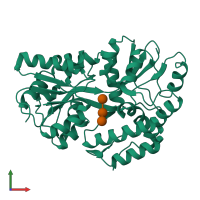PDB entry 1fqd coloured by chain, front view.