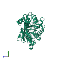 PDB entry 1fqf coloured by chain, side view.