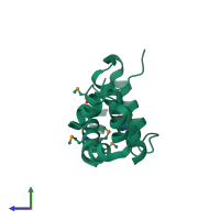 PDB entry 1fqi coloured by chain, side view.