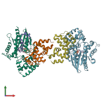 PDB entry 1fqj coloured by chain, front view.