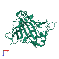 PDB entry 1fqm coloured by chain, top view.