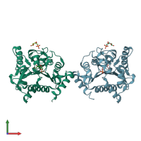 PDB entry 1fqo coloured by chain, front view.