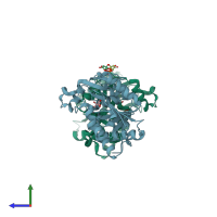 PDB entry 1fqo coloured by chain, side view.