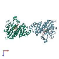 PDB entry 1fqo coloured by chain, top view.