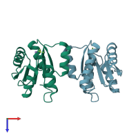 PDB entry 1fqw coloured by chain, top view.