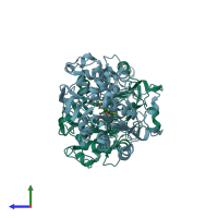PDB entry 1fr6 coloured by chain, side view.