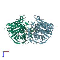PDB entry 1fr6 coloured by chain, top view.