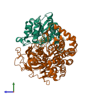 PDB entry 1frf coloured by chain, side view.