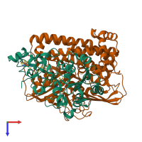 PDB entry 1frf coloured by chain, top view.