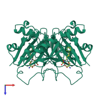Homo dimeric assembly 2 of PDB entry 1fro coloured by chemically distinct molecules, top view.