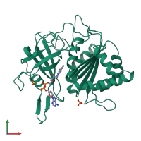 PDB entry 1frq coloured by chain, front view.