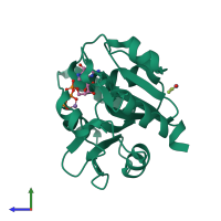 PDB entry 1frw coloured by chain, side view.