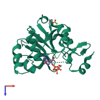 PDB entry 1frw coloured by chain, top view.