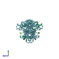 PDB entry 1frz coloured by chain, side view.