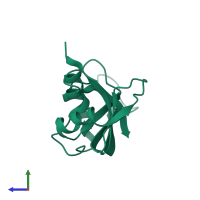 PDB entry 1fs3 coloured by chain, side view.