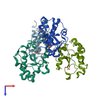 PDB entry 1fsj coloured by chain, top view.